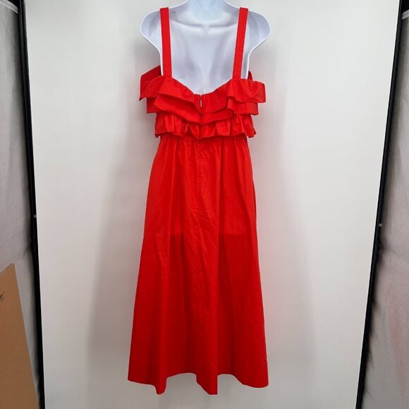 Jason Wu Red Ruffle Tiered Cotton Midi Dress - Size 10 - Picture 4 of 8